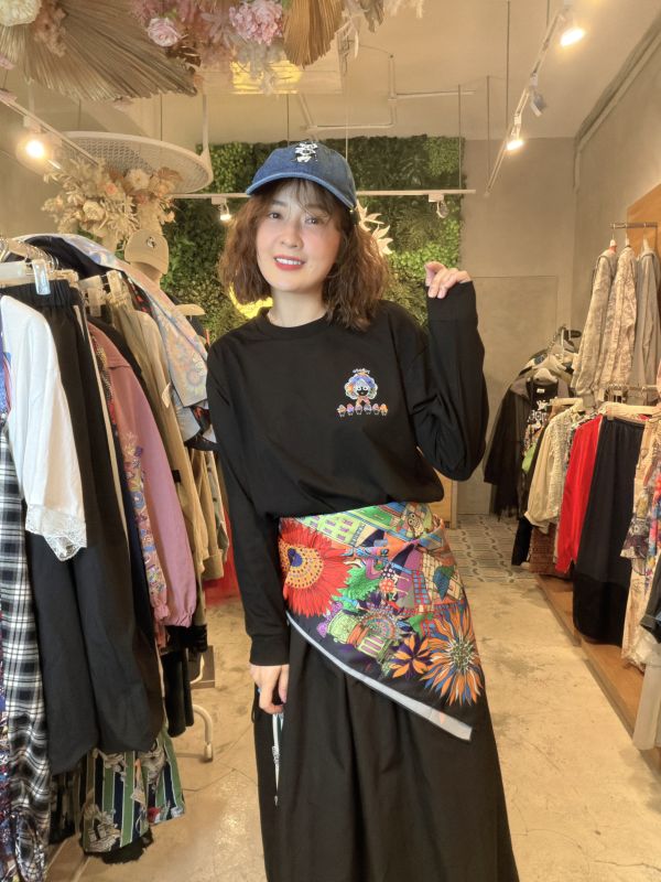 附絲巾-蘑菇娃頭長袖上衣 