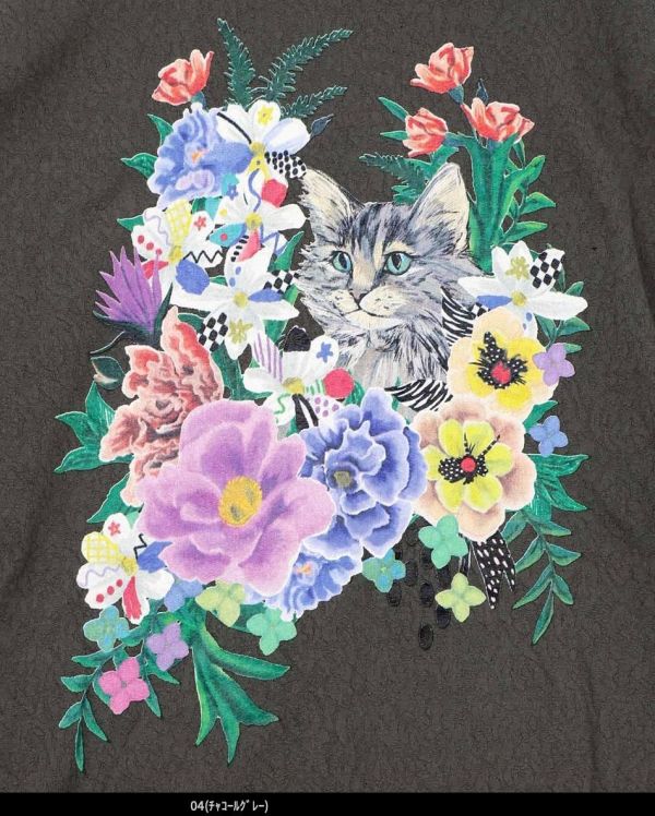 貓咪花朵假兩件上衣 