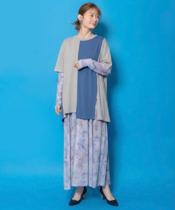 兩件式暈染花朵長版造型洋裝 