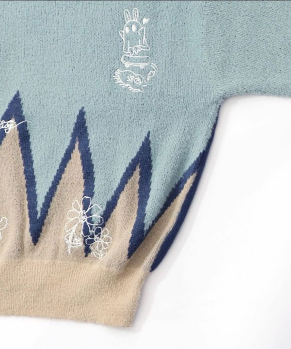 三角形漸層刺繡絨布針織上衣 