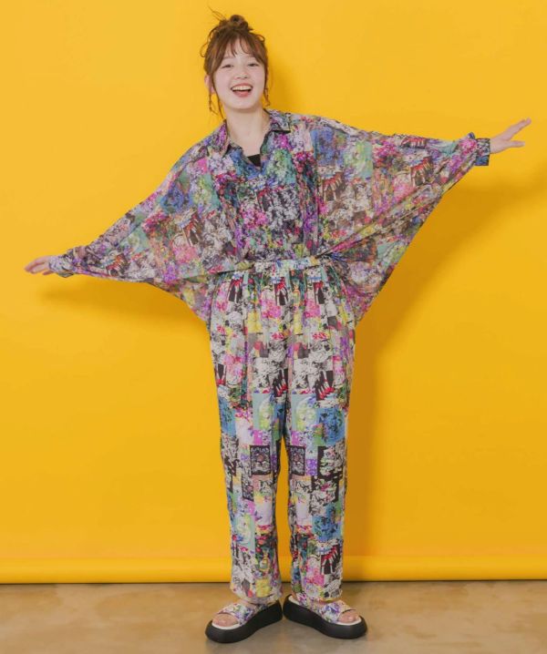 滿版塗鴉蕾絲布襯衫 