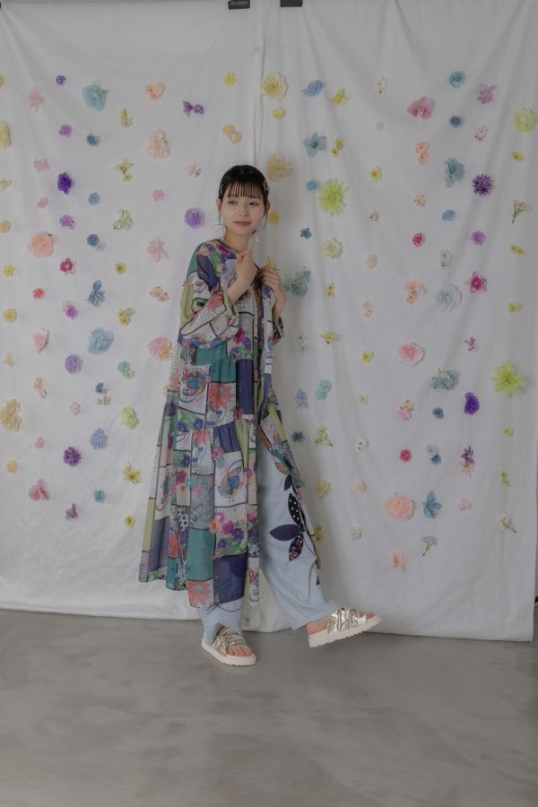 格子宇宙V領長版洋裝 