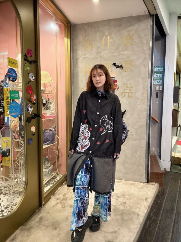 牛仔愛心娃頭襯衫洋 