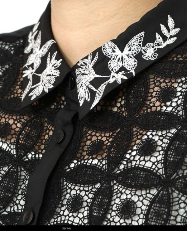 花朵刺繡簍空襯衫 