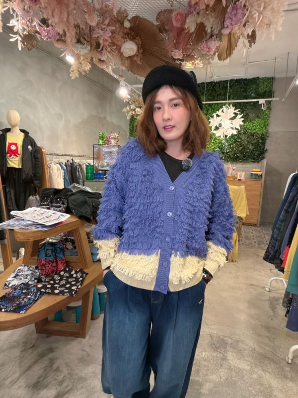 限時優惠 - 毛圈針織小花釦外罩 