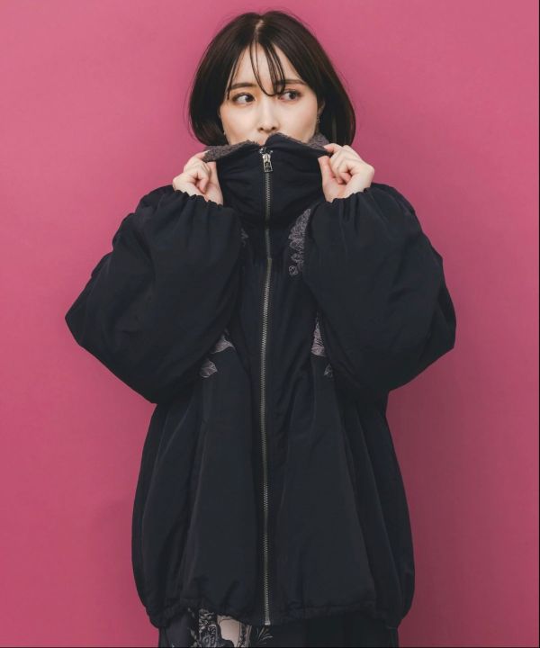 可拆領-花朵刺繡鋪棉夾克 