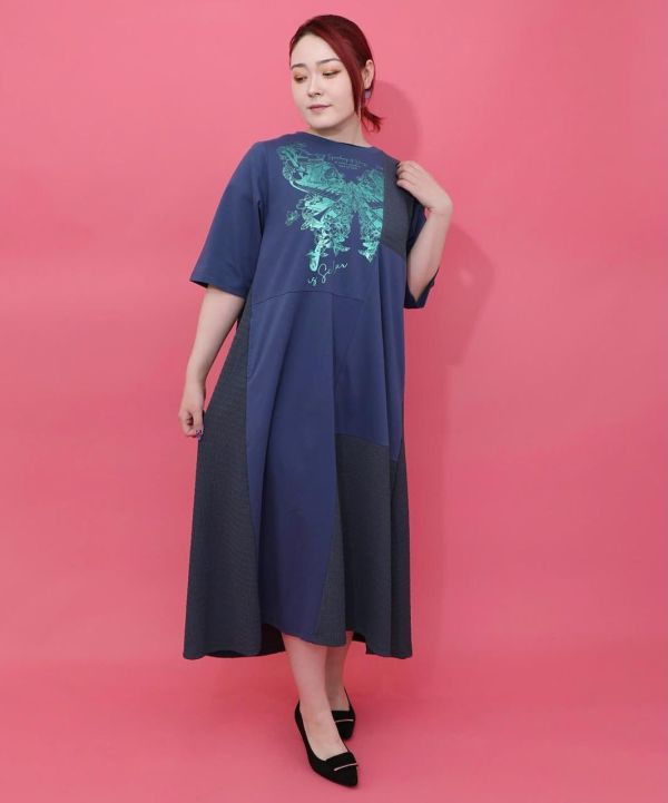 樂器之蝶拼接洋裝 