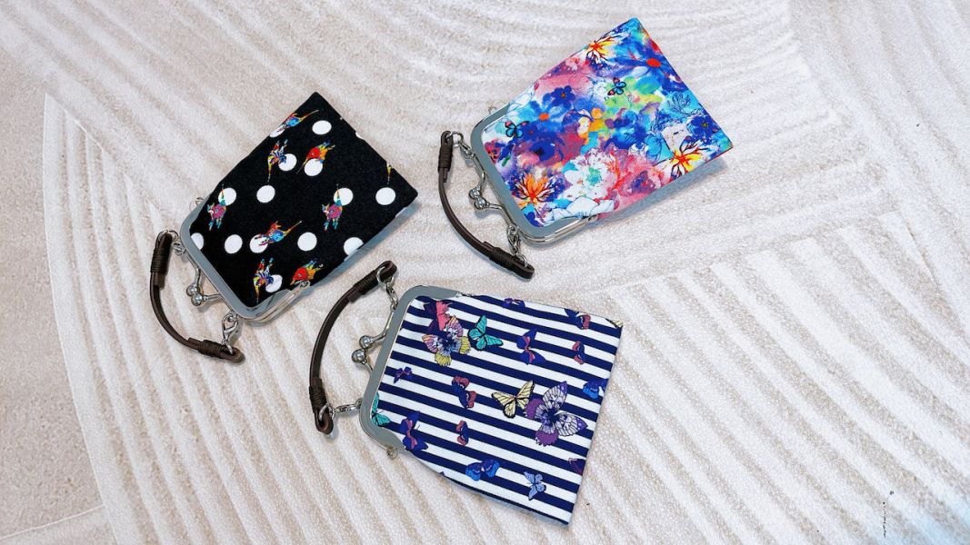 撞色花布口金包(迷你小提包) 