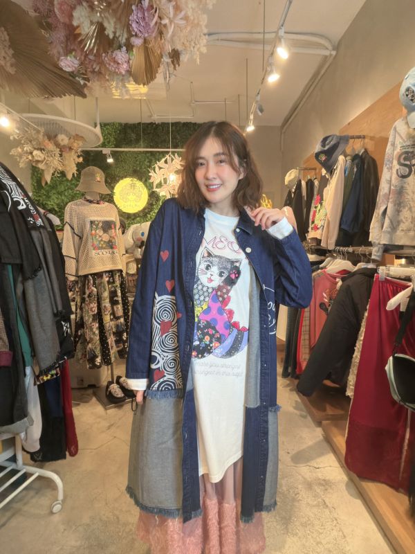 牛仔愛心娃頭襯衫洋 