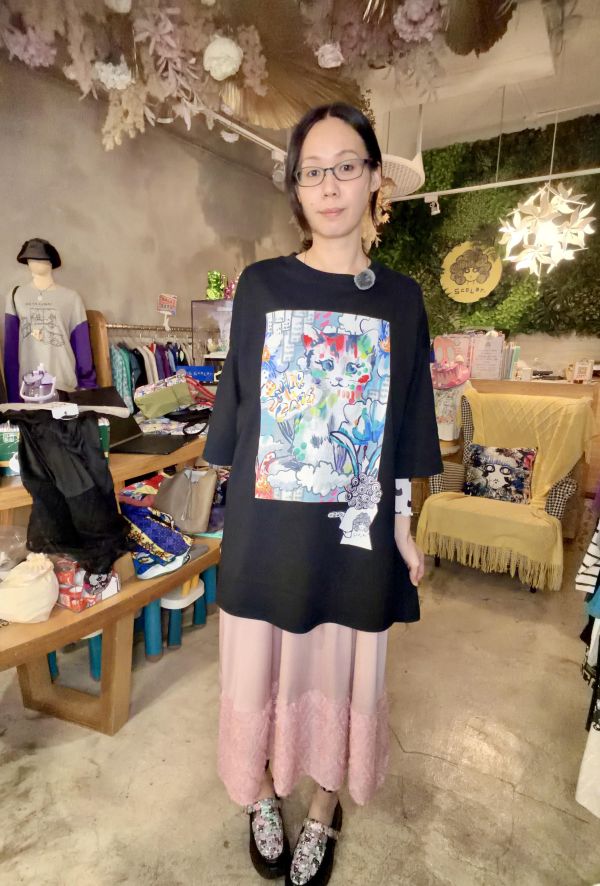 貓咪假兩件裝長版上衣 