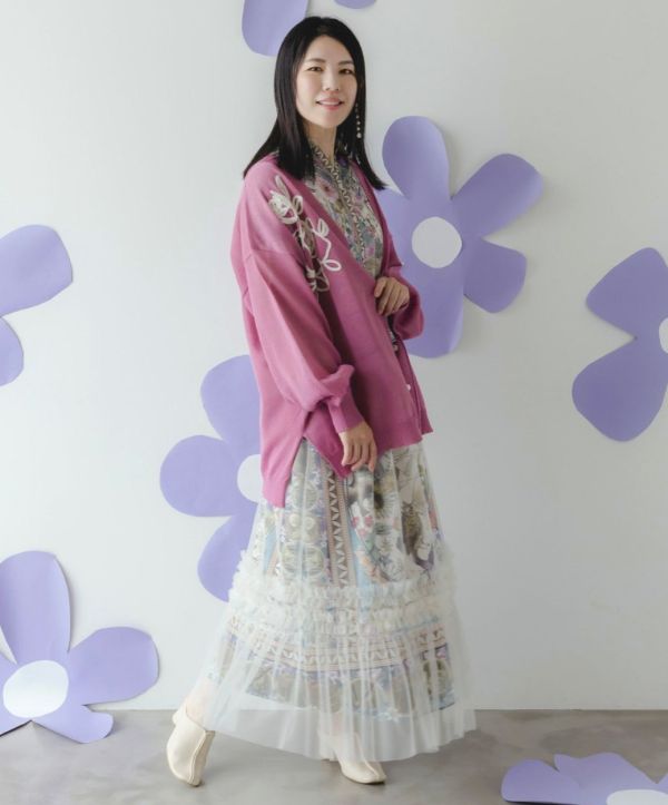 細蔥玫瑰V領針織外罩 