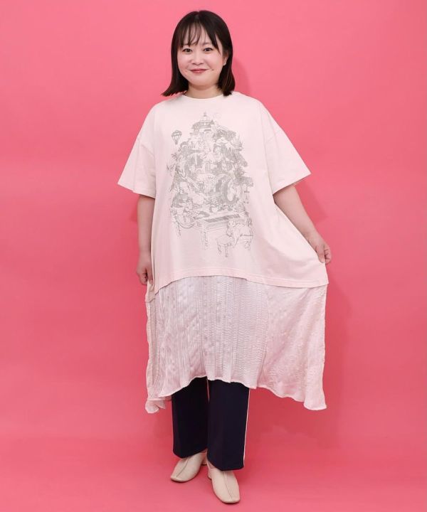 金箔貓咪鋼琴造型拼接洋裝 