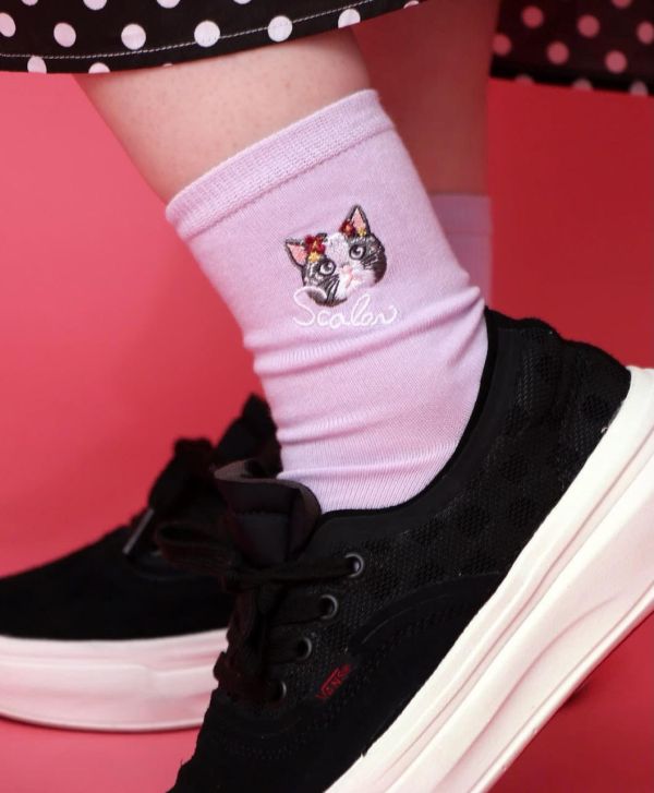 貓刺繡襪 