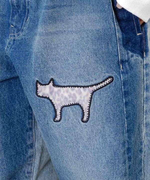 花豹貓拼接牛仔褲 