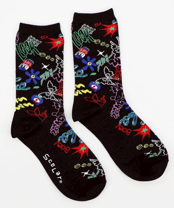 秋冬9月-塗鴉滿版襪 