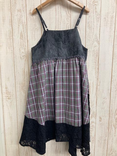 小熊貓異材拼接細肩帶洋裝 