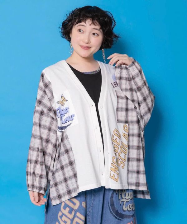 格子拼接V領外罩 