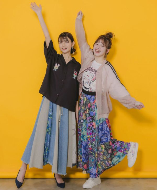 花綠線條拼接裙 