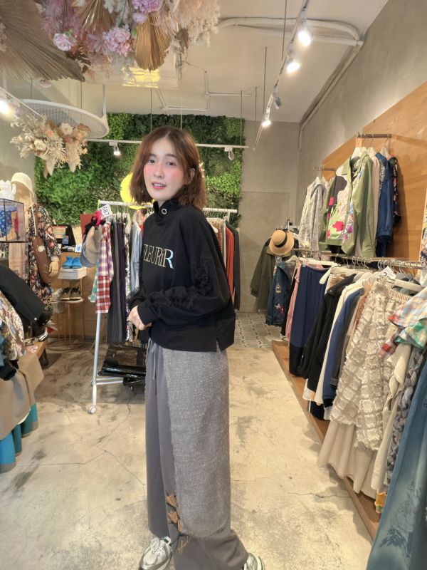 可拆開綁帶羽毛寬褲 