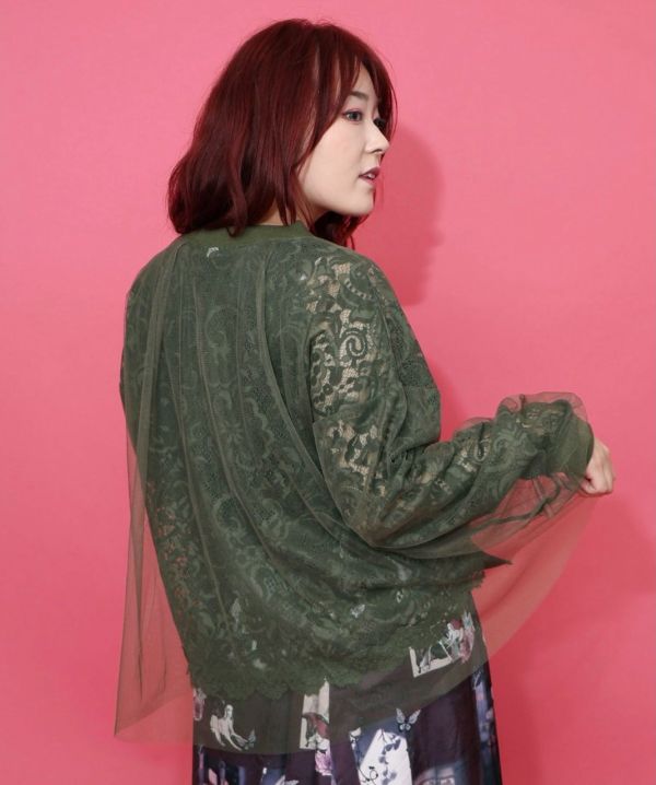 變形蟲蕾絲拼紗外套 