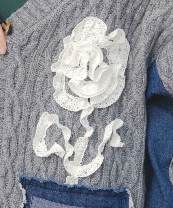 麻花針織牛仔拼接外罩 