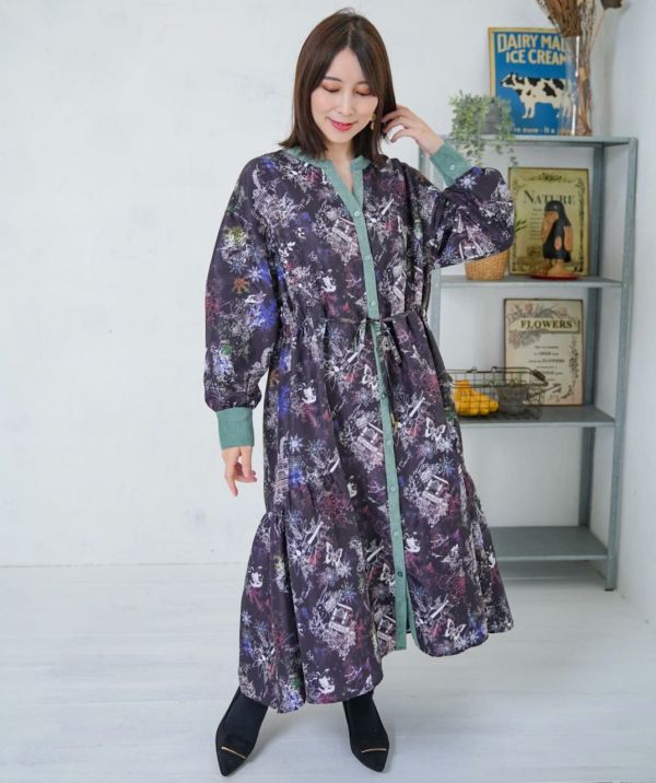 夢幻樂器燈芯絨長版洋裝 