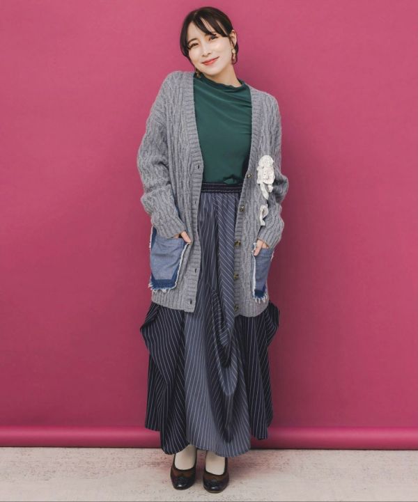 麻花針織牛仔拼接外罩 