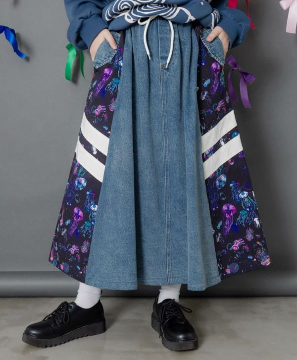 運動風星空牛仔A字裙 