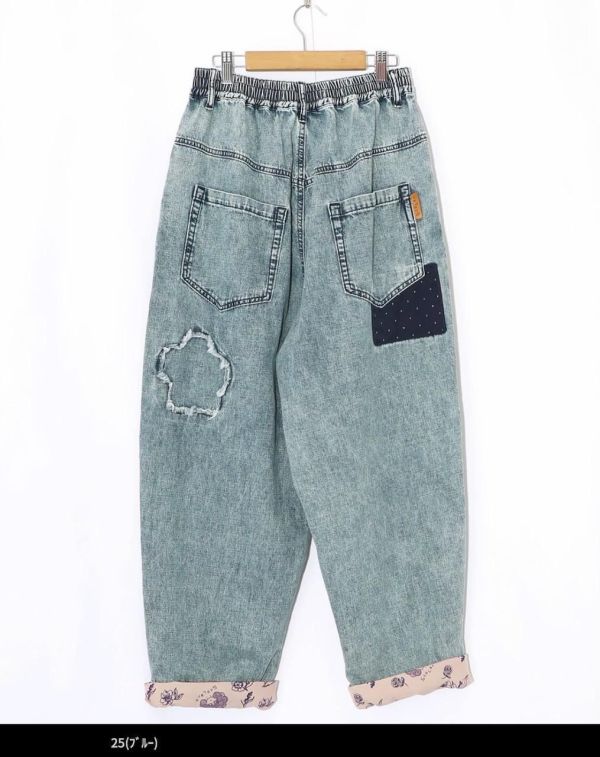 海外限定-貓刺繡牛仔褲 