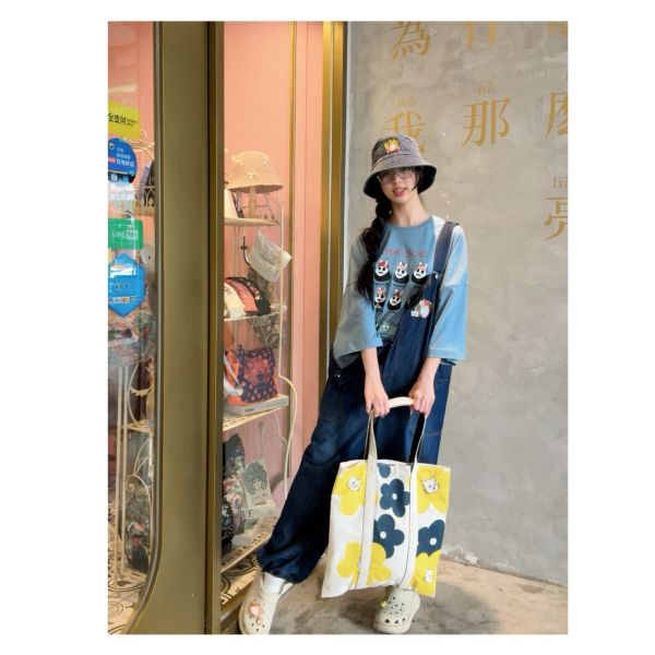 花朵貓咪帆布托特包 