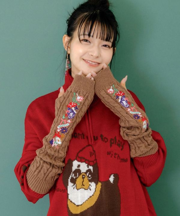 ScoLar刺繡貓咪麻花袖套 