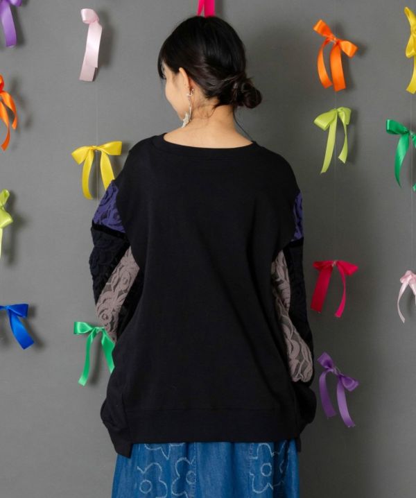 蕾絲帽貓拼接造型上衣 