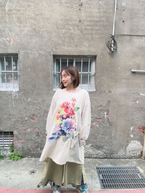 水玉寫實花長上衣 
