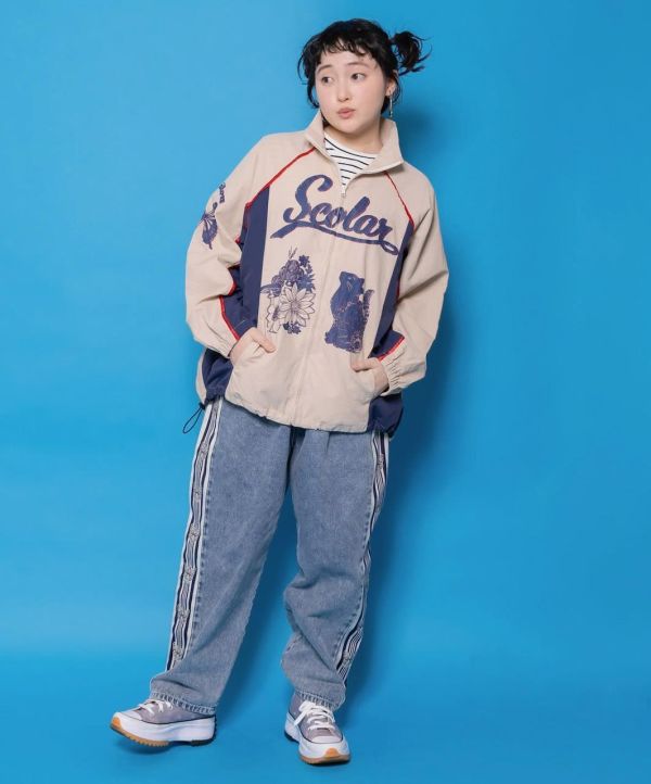 美式塗鴉貓咪立領風衣 