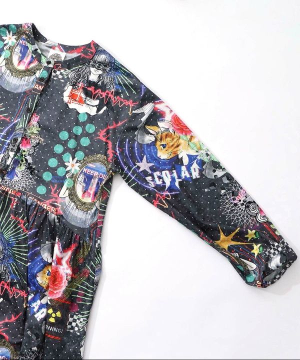 女神/銀花襯衫長洋裝 