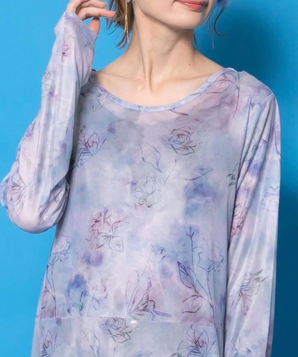 兩件式暈染花朵長版造型洋裝 