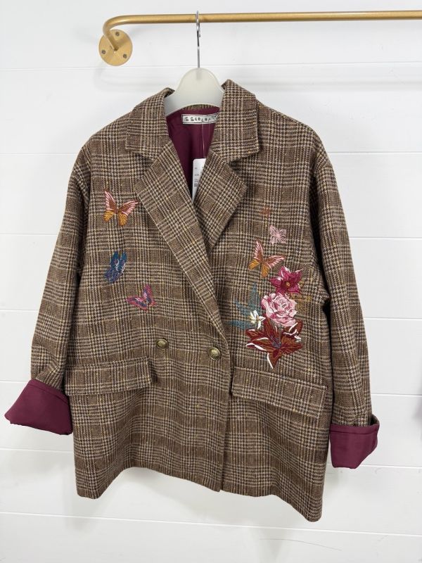 千鳥格刺繡夾克 