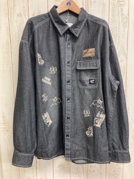 雪山風景刺繡牛仔襯衫 