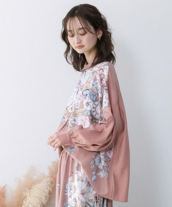 7月再製-花朵時鐘捲軸襯衫 
