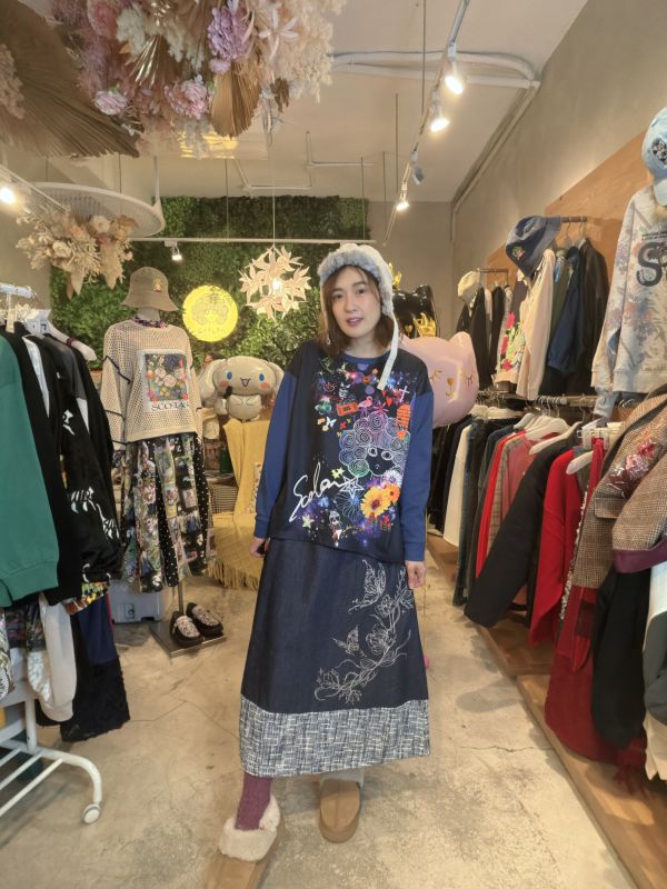 毛呢花蝶拼接裙 