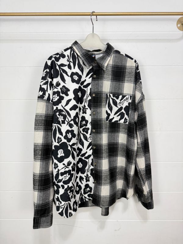 黑花格子拼接襯衫 