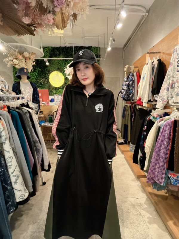 拼接立領拉鏈洋裝 