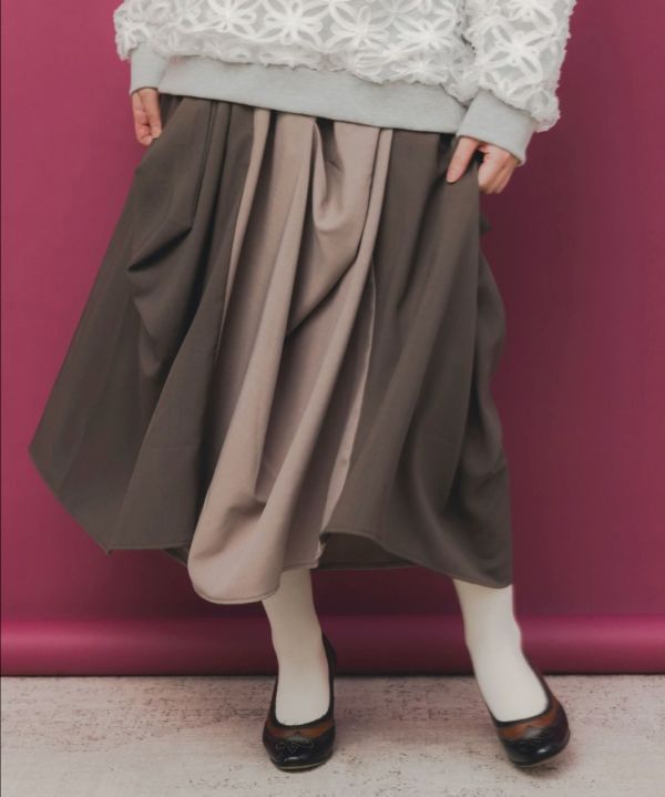 變形抓皺拼接裙 