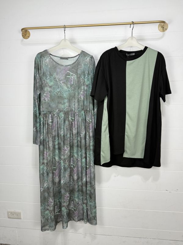 兩件式暈染花朵長版造型洋裝 