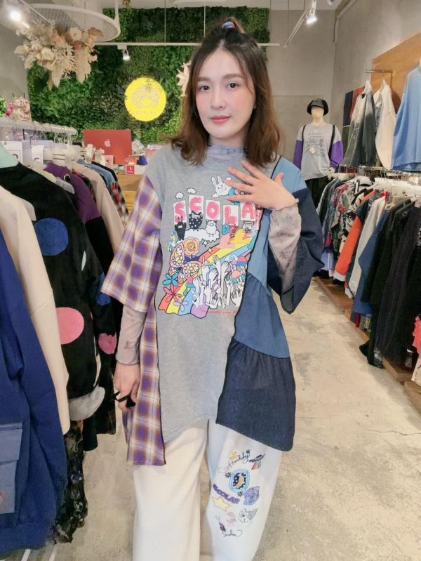 純棉彩虹拼接異材上衣 