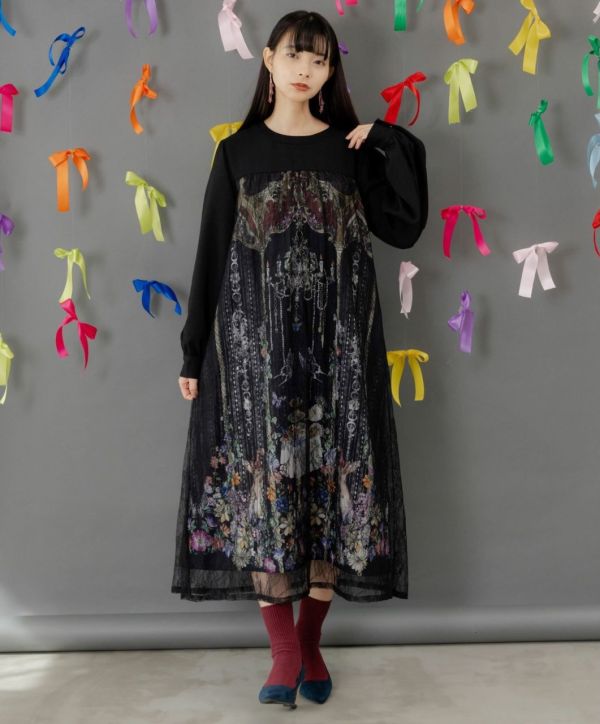 貴族花園蕾絲拼接洋裝 