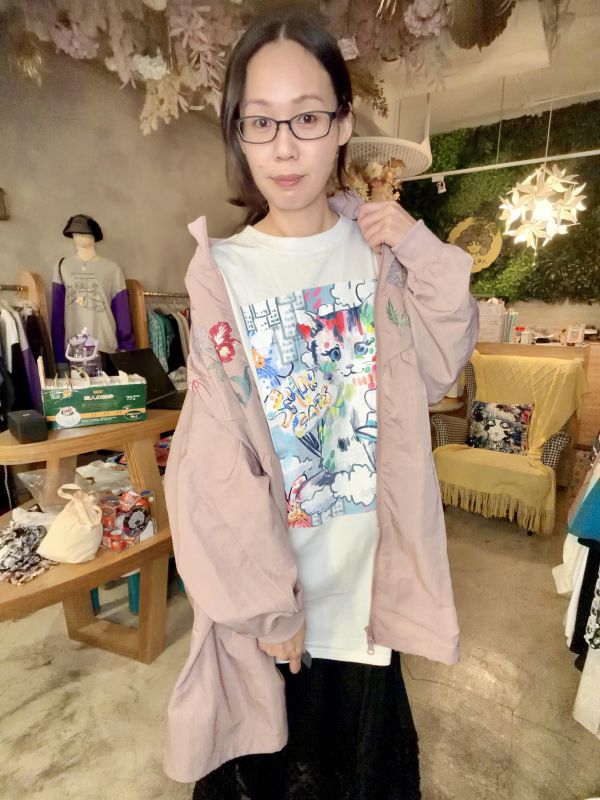 貓咪假兩件裝長版上衣 