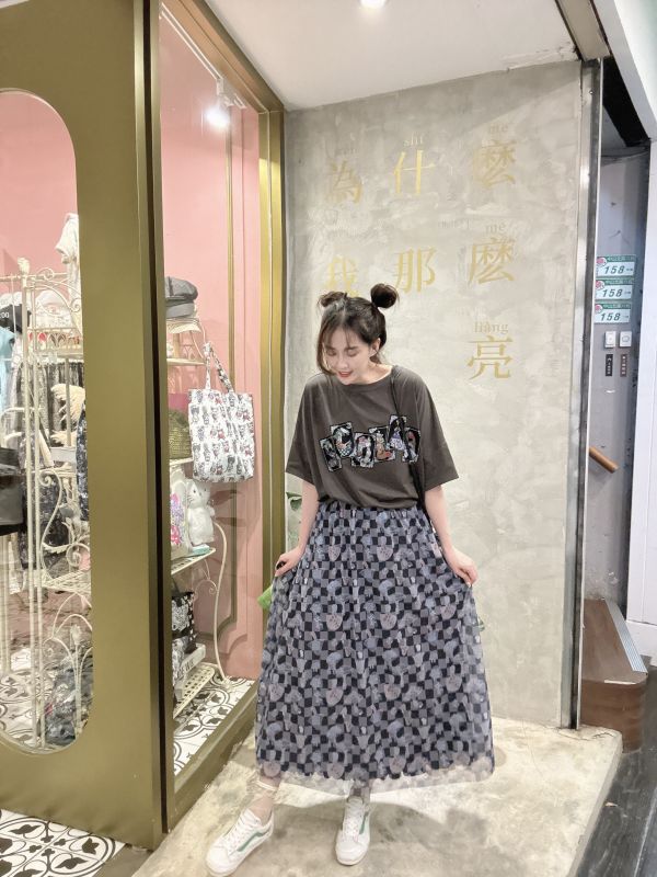 (雙面穿)蘑菇方格泡泡裙 