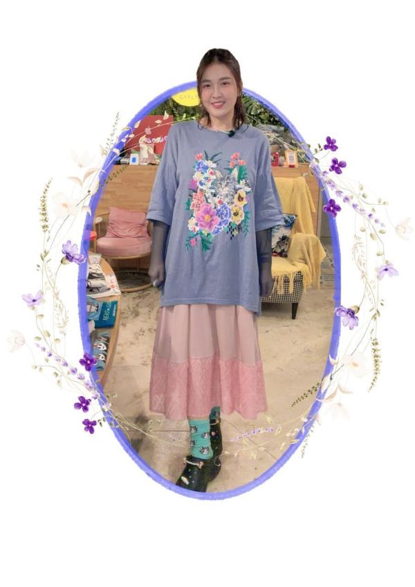 貓咪花朵假兩件上衣 