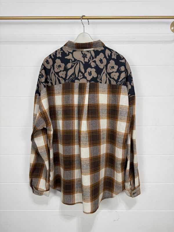 黑花格子拼接襯衫 